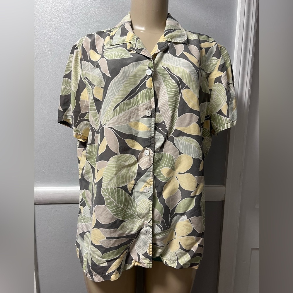 100% silk linden women’s Leaf Pattern Casual Shirt